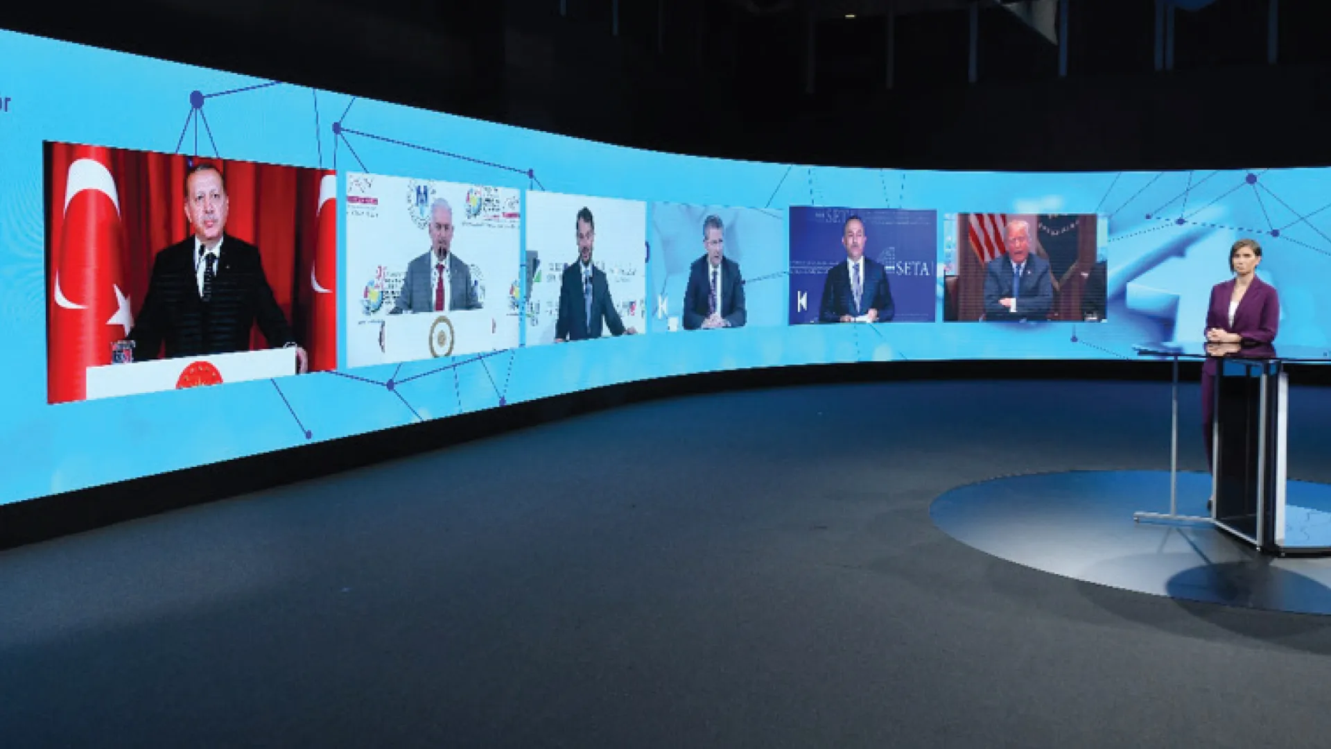 News Studio Design and Video Wall Design V5 for TV News Channel, exemplifying the constituents of News TV Channel Branding work. Design by Levent Coskun